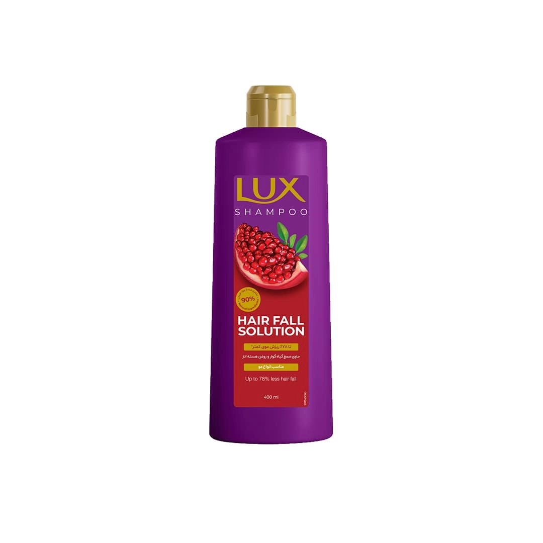 شامپو ضد ریزش مو لوکس حاوی روغن هسته‌ی انار و صمغ گوار Hair fall solution